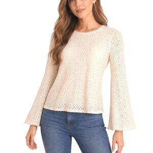 Banana Republic Ivory Floral Lace‎ Bell Sleeve Blouse Small Romantic Boho